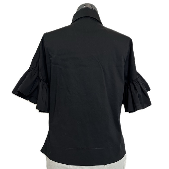 D. Exterior Made in Italy Black Ruffle Belted Poplin Top, Size Small - Picture 3 of 13